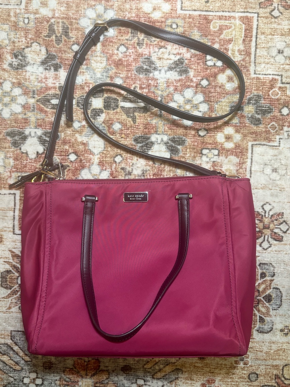 Kate Spade Nylon Chelsea Medium Satchel Tote Dark Pink